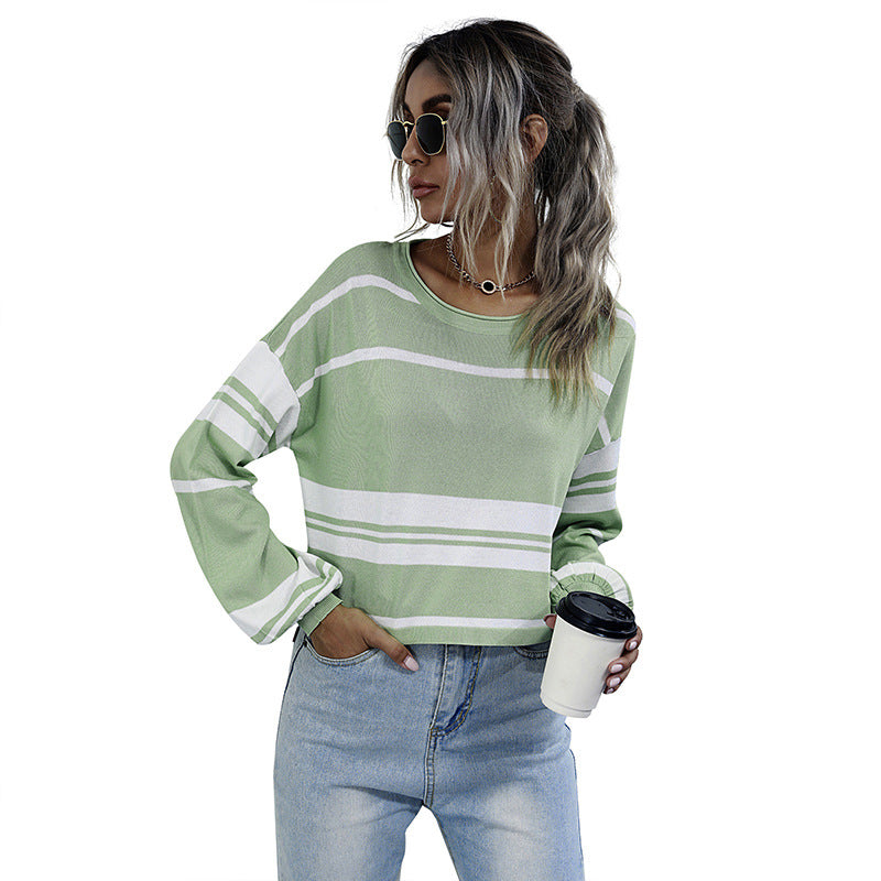 Damen gestreifter Sweatshirt mit weitem Schnitt und modernen Ärmeln WW