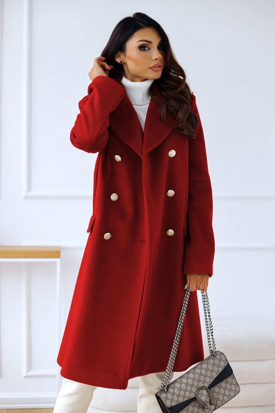 WW | oversized schwarze Mantel mit goldenen Knöpfen für Damen