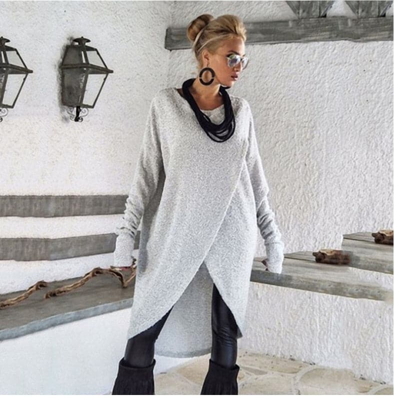 WW | Strickpullover Asymmetrisches Design Langärmelig Übergroß Fit Weich Und Warm