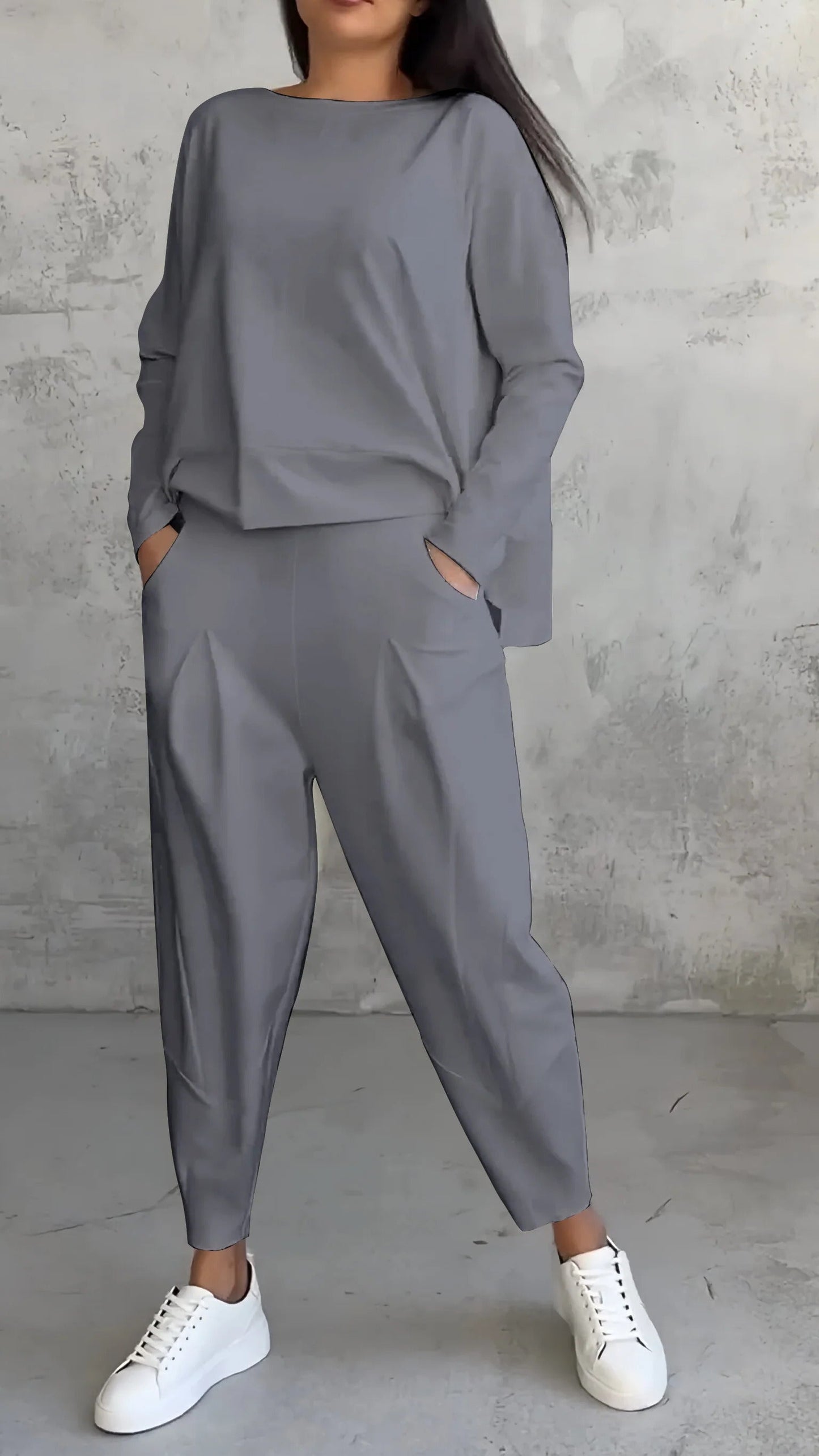 WW | Lounge Set Oversize Top Straight Pants Soft Knit Comfort Style