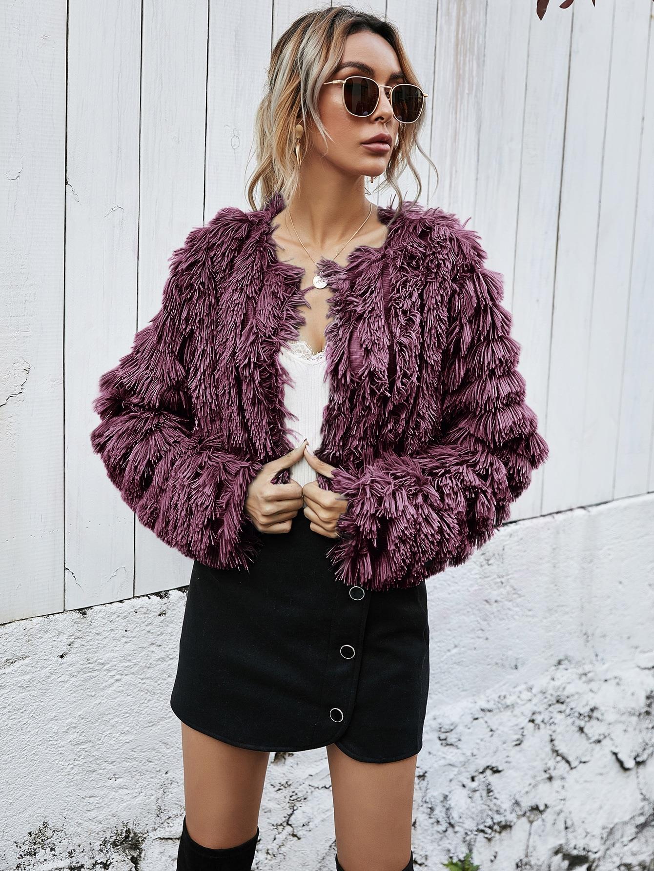 WW | Fell Cropped Jacke - Plüsch-texturiertes Design - Winter Glam - Abendmode