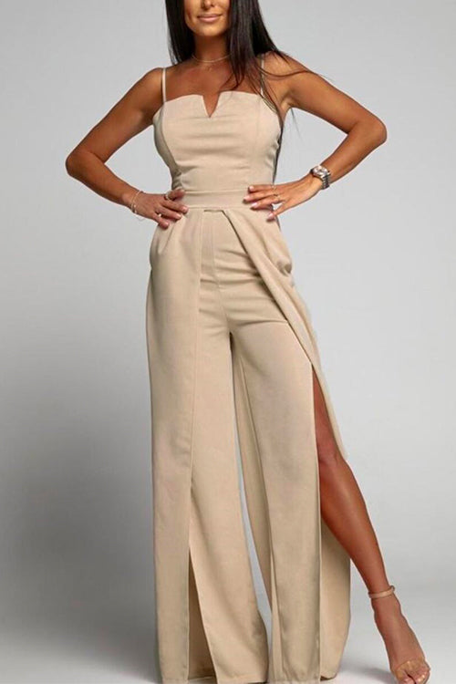 WW | High Waist Slit Flowy Wide Leg Cami Jumpsuit