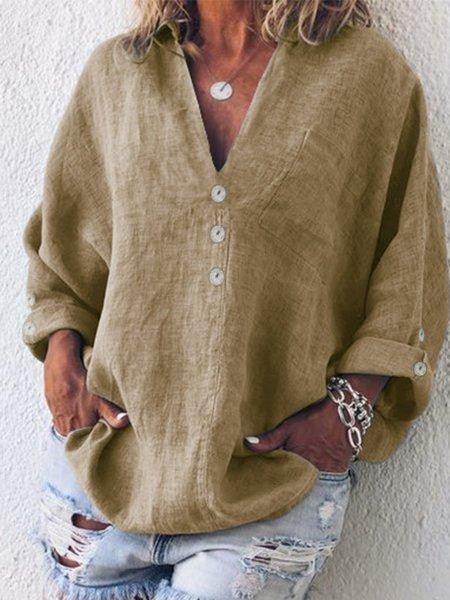 WW | Oversized Fit V-Neck Buttons Long-Sleeved Breathable Design