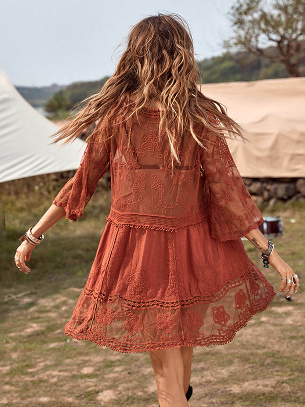 Loose lace beach dress as a bikini cover-up for that vacation feeling