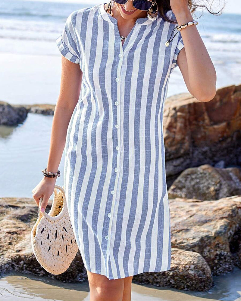 VanDeZaar® | Martine – Elegant Striped Shirt Dress