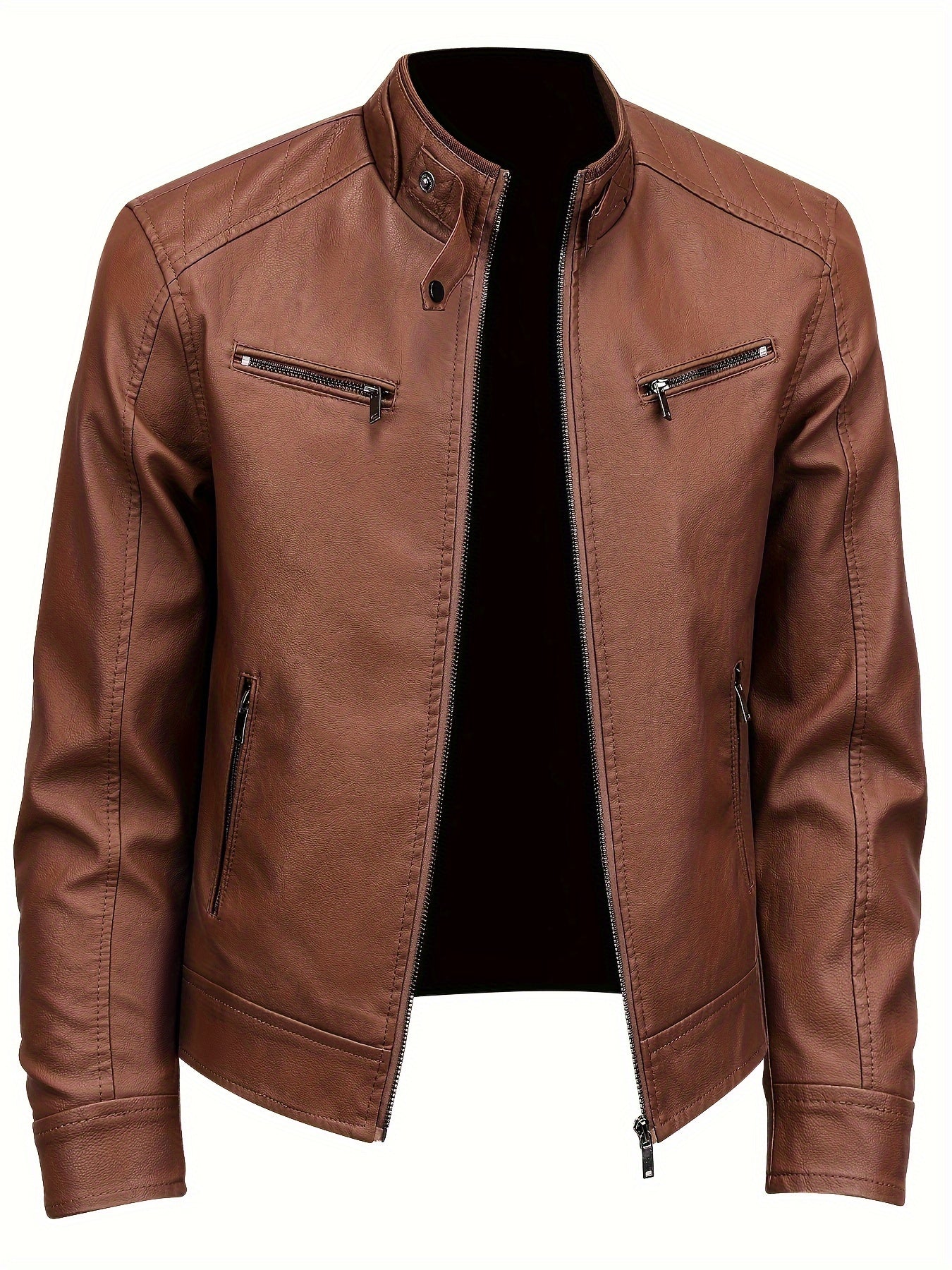 WW | Lederjacke mit Stehkragen und Reißverschlussärmeln