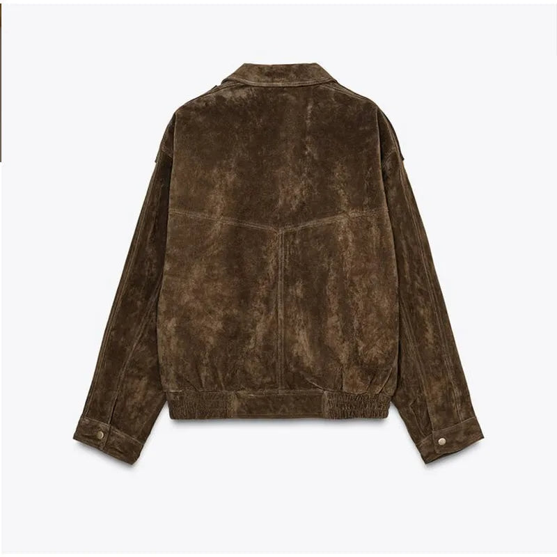 WW | Suede-look jacket with zip and lapel collar