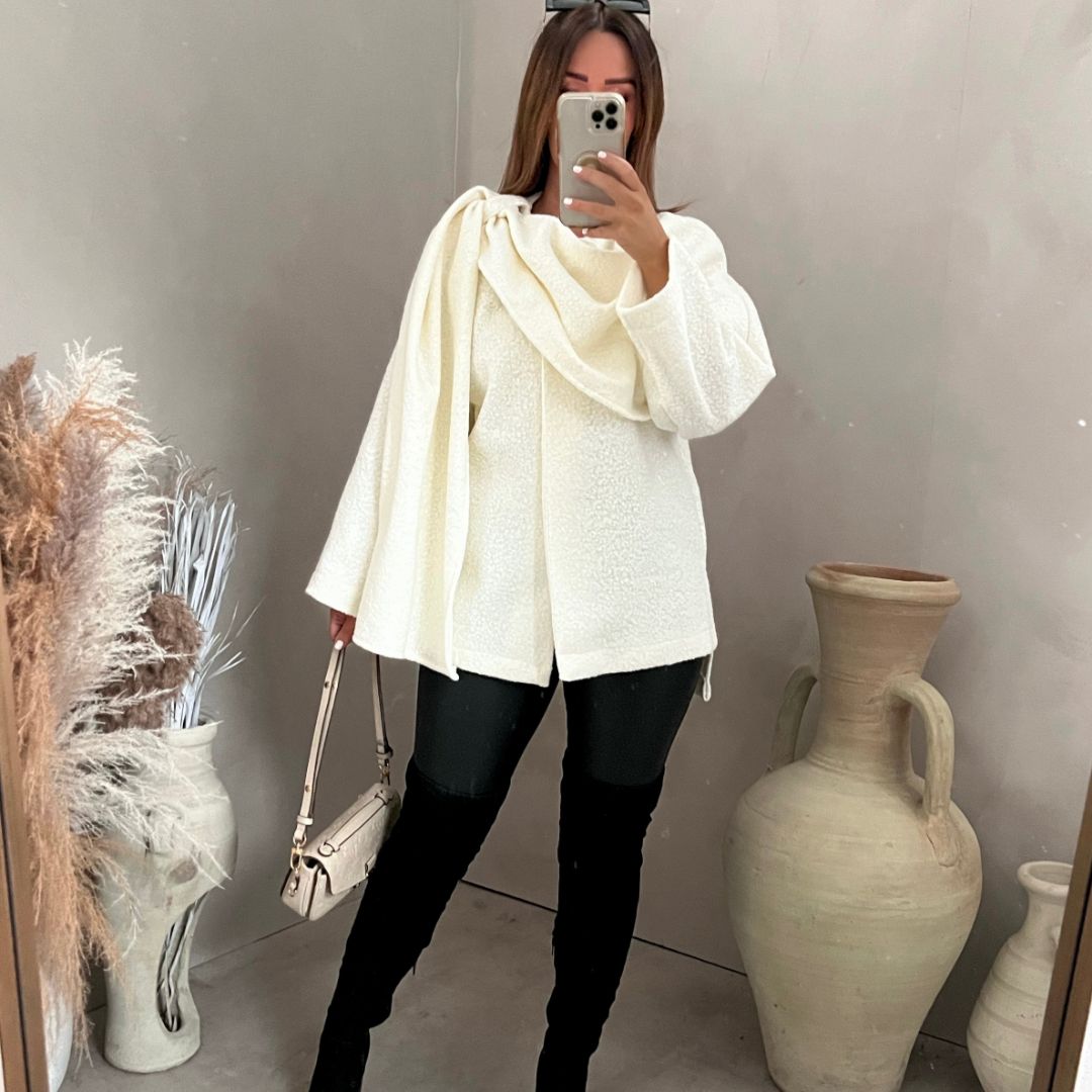 WW | Bouclé Poncho with Scarf Detail