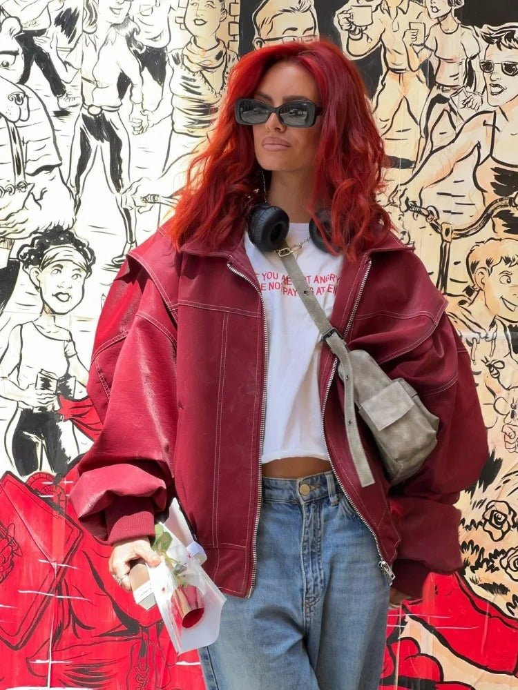 WW | Kunstleder Bomberjacke - Lockere Passform - Veganes Leder - Streetwear-Essential