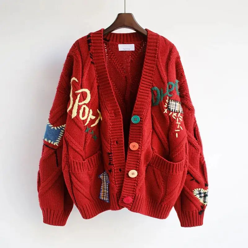 WW | Women's Knitted V-Neck Cardigan with Embroidery