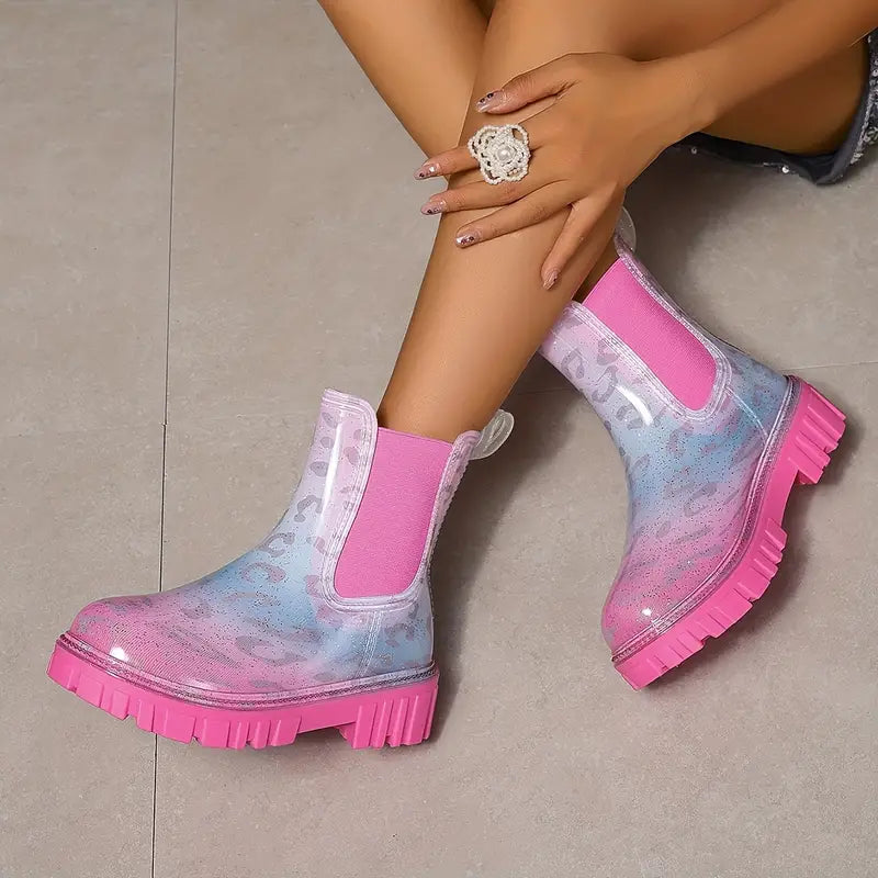 WW | gefärbte PVC Regenstiefel - wasserdicht mit dicker Sohle für Damen
