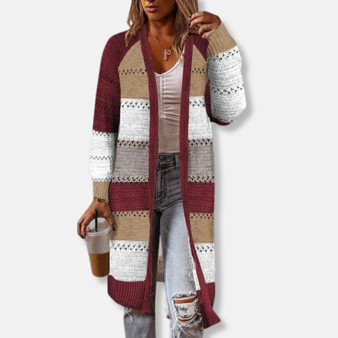 WW | Woll Relaxed Fit Strickjacke - Gestreifte Rippbündchen Strickjacke