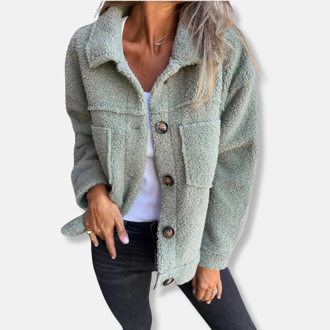 WW | Sherpa Jacket Soft Fluffy Texture Relaxed Fit Button Closure And Pockets