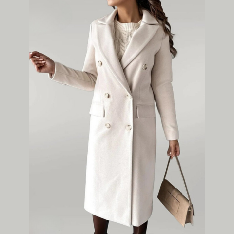 WW | Women's Long Wool Blend Coat - Double-Breasted - Tailored - With Lapel Collar