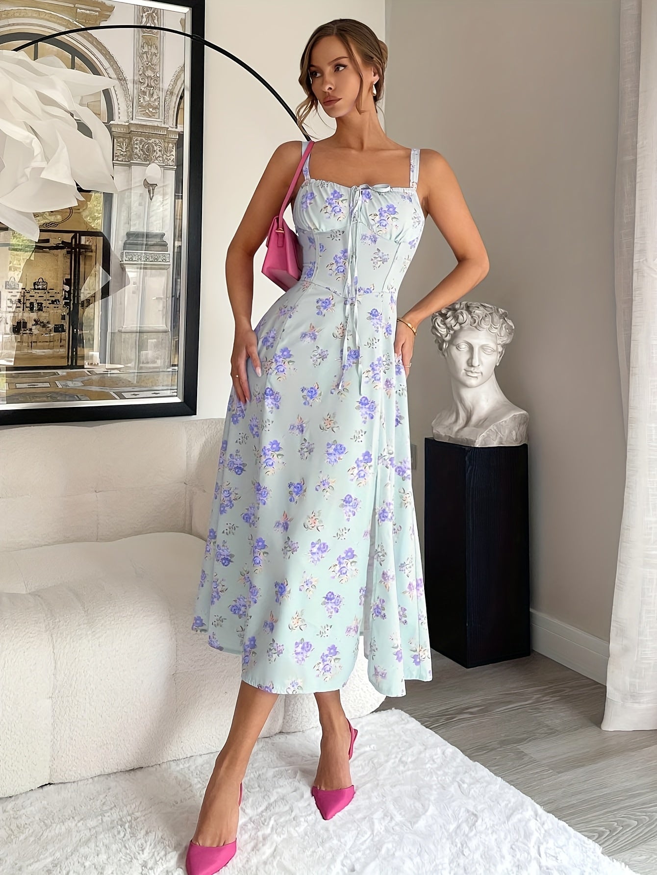Luna Bloom Open-Back Midi Dress