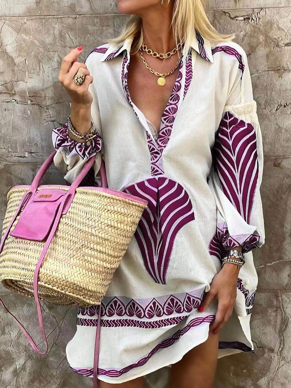 Amber - Printed Long Sleeve Mini Dress