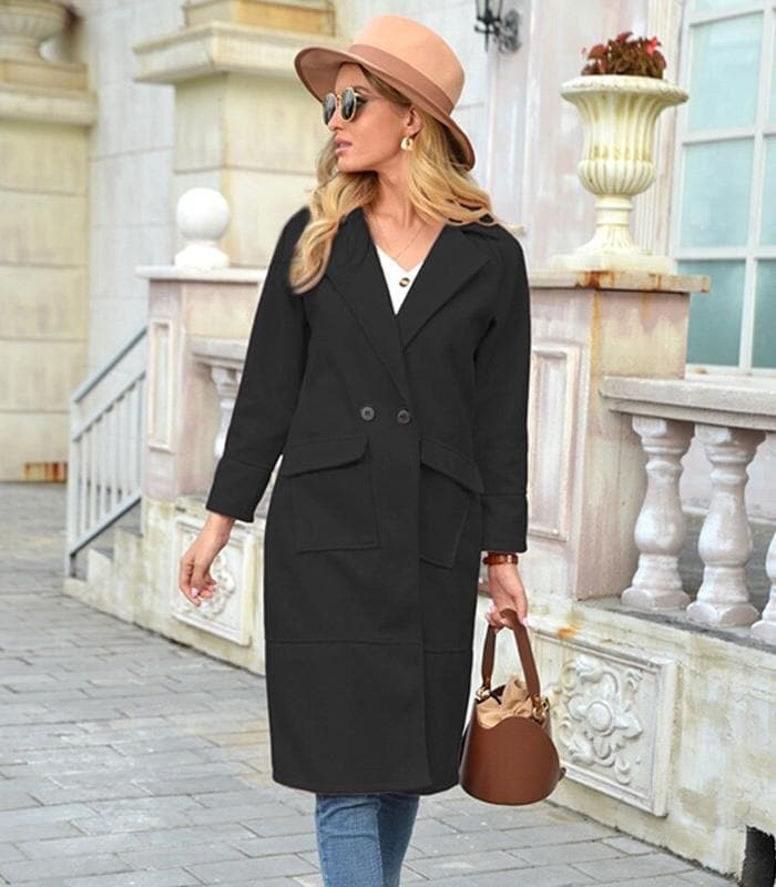 WW | Coat - Wool Blend - Double-Breasted - Knee-Length - Elegant Tailored Fit