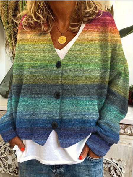WW | Gestreifter Damen-Button-Cardigan - Wellenstrick