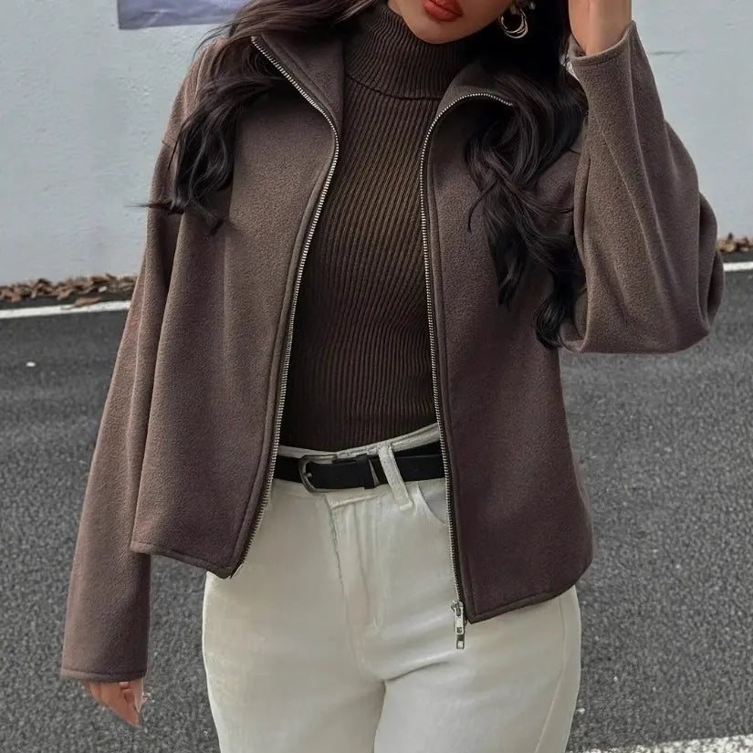 WW | Casual short jacket with stand-up collar and zip closure