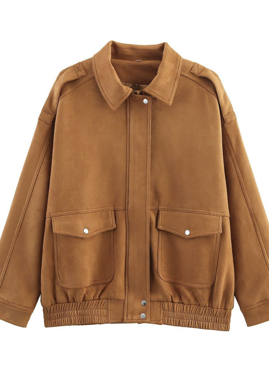 WW | Effekt Oversized Jacke mit Fronttaschen – Braun