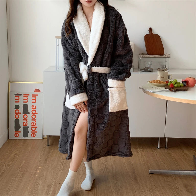 WW | Lässiger Herbst Flanell Bademantel für Frauen