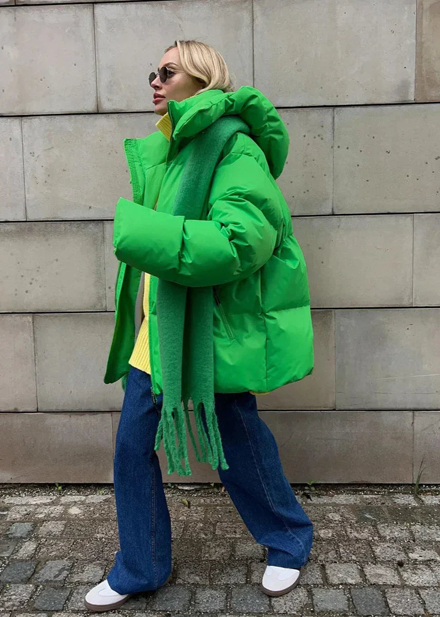 WW | Neon Grüner Kapuzen-Pufferjacke