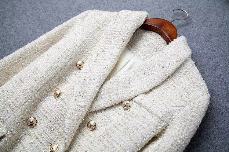 WW | Tweed Blazer Coat - Gold Button Details - Tailored Fit - Chic Layering