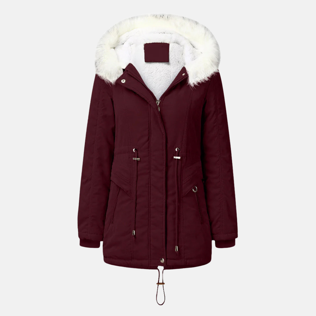 WW | Midi Caban Coat Fleece Lining Adjustable Waist Fur Hood Lined