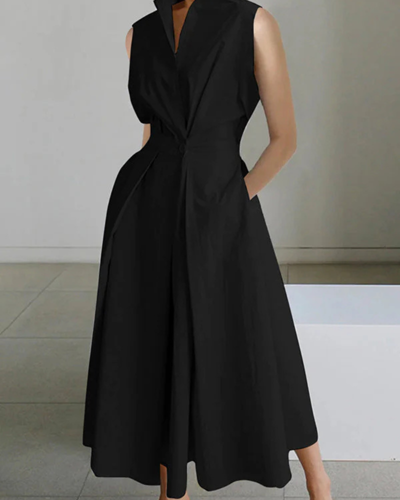 WW | Damen Kragenlos Kleid Stylisch