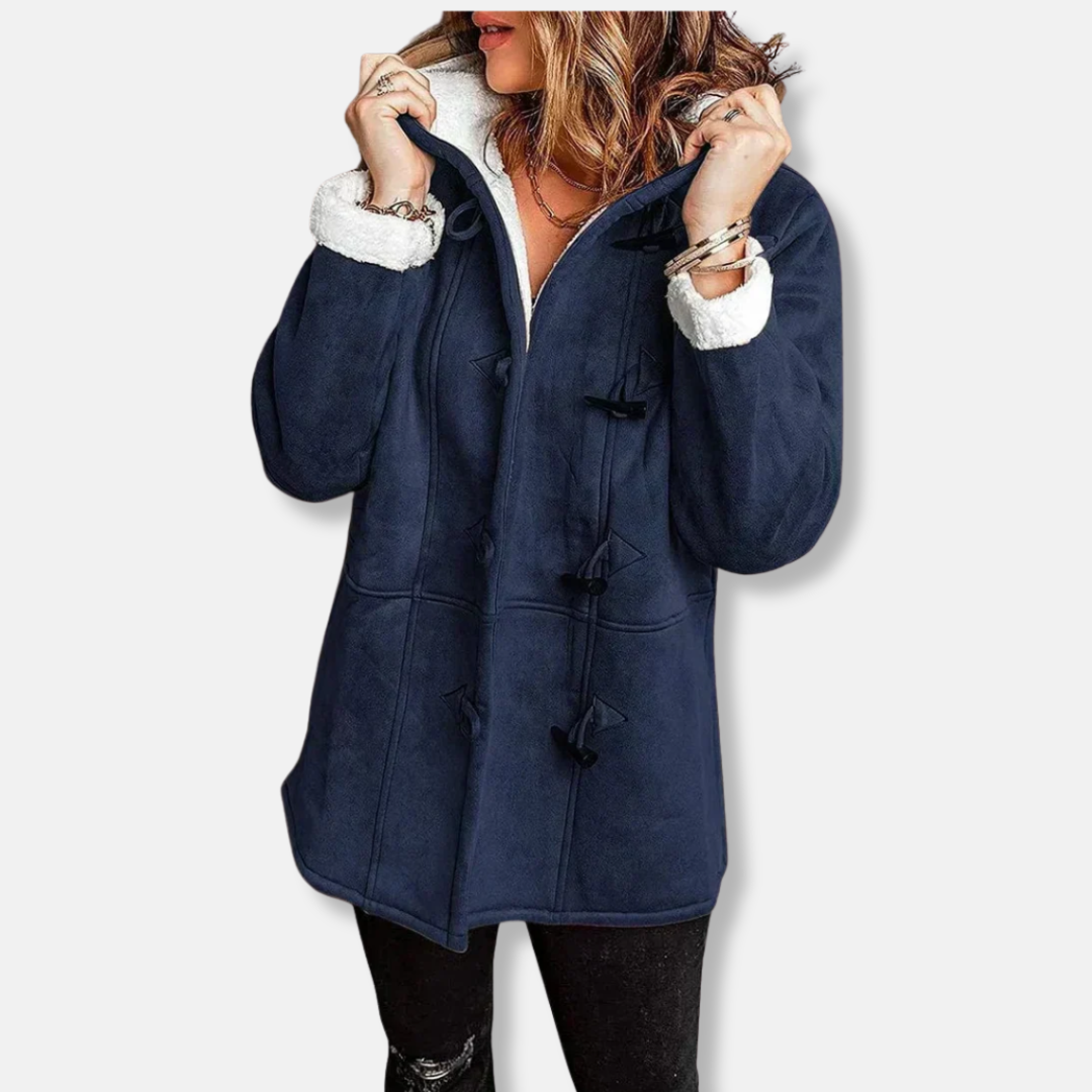 WW | Jacket - Fleece - Hood - Button closure - Casual fit - Mid-length