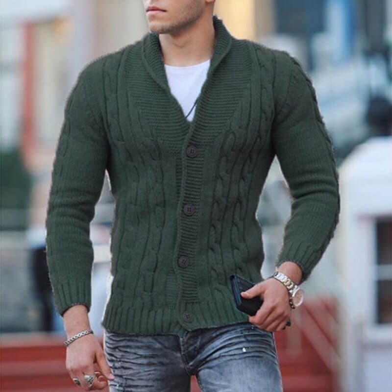 WW | Strickjacke Kabelstrick Wollmischung Slim Fit Knopfverschluss