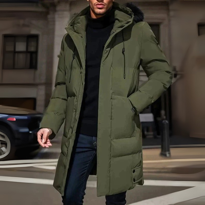 WW | Men's Long Winter Coat With Adjustable Hood And Zipper Design