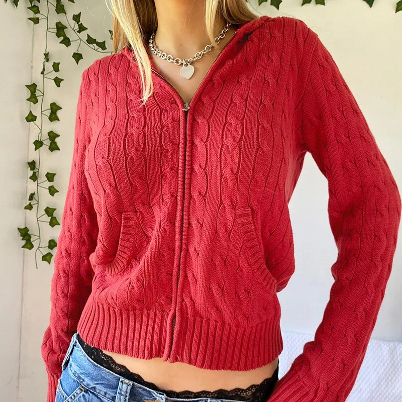 WW | Cozy hooded knit cardigan with button placket at the front