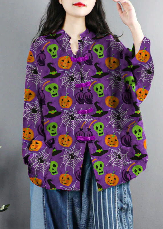WW | Style Black Ghost Print Pockets Button Patchwork Cotton Coats Long Sleeve