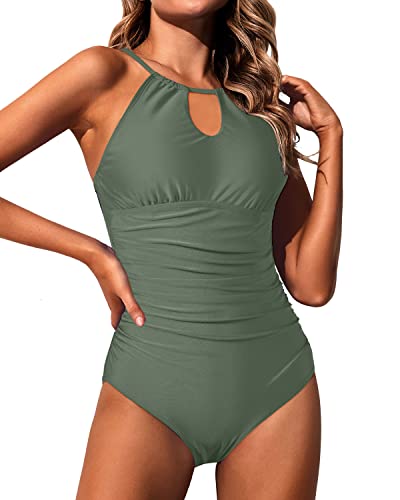 WW | Halter Damen Einteiler Badeanzug Bauchkontrolle Hoher Hals Schwimmbekleidung