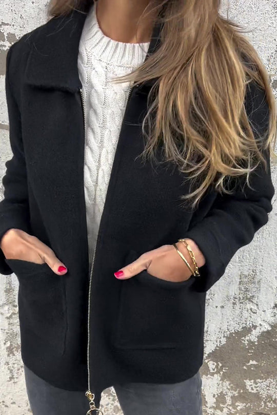 WW | Color Lapel Zipper Pocket Casual Jacket