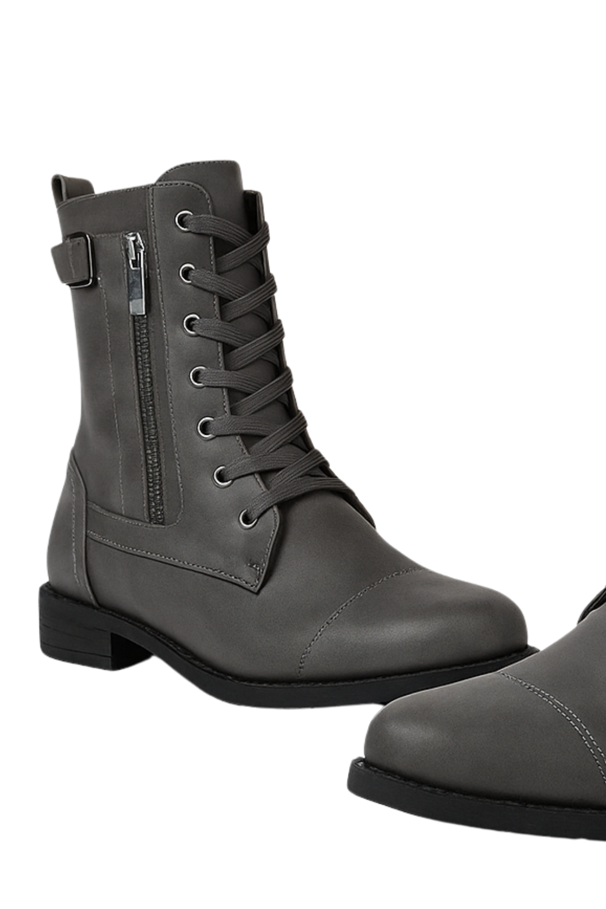 Miya Leather Boots with Zipper - Grey
