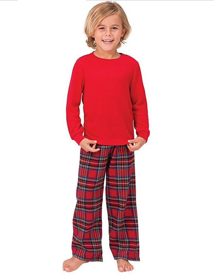 WW | Christmas Long Sleeve Pure Red Top and Plaid Long Pants Family Matching Pajamas