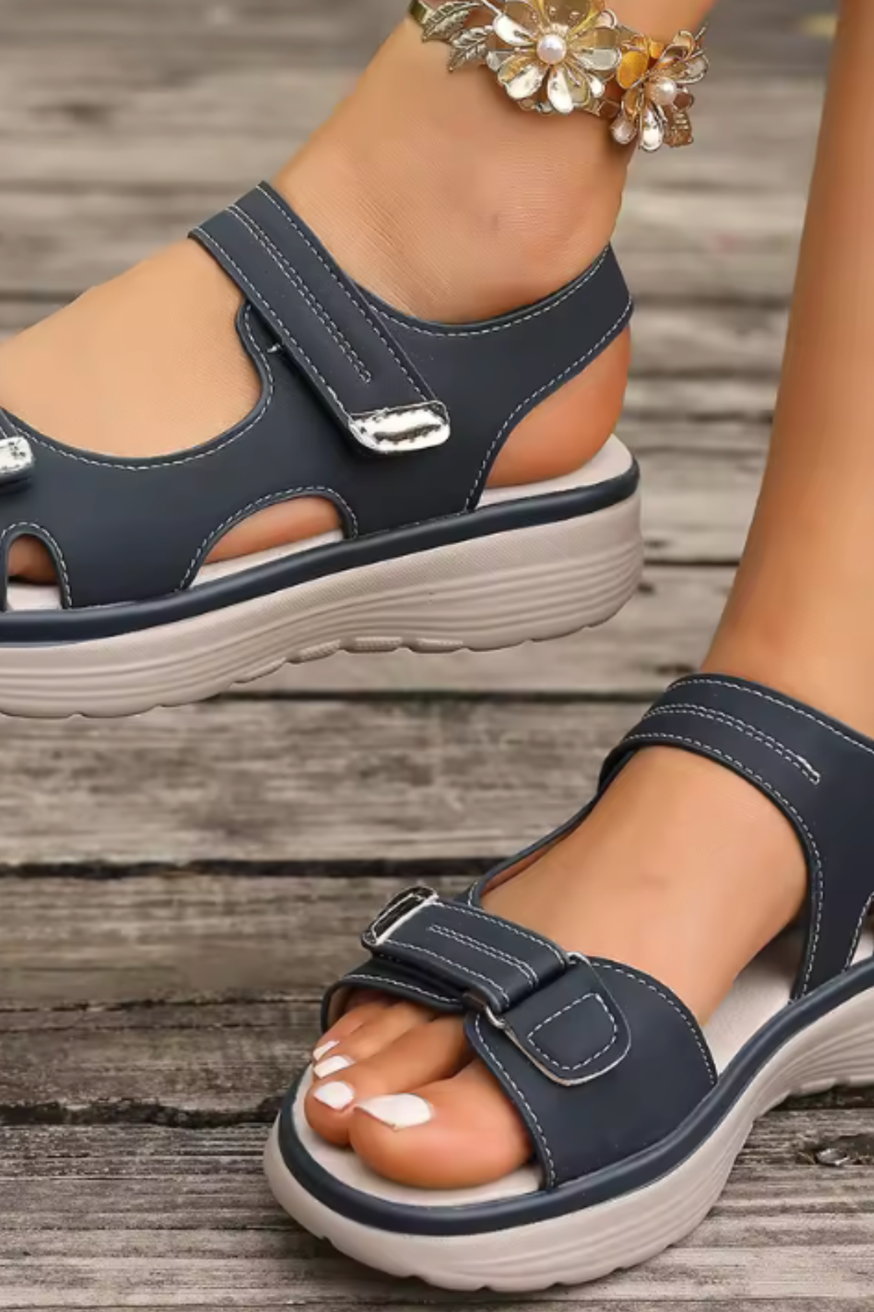 Tonya Orthopedic Leather Sandals - Blue
