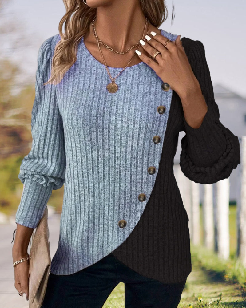WW | Stylish Two-Tone Buttoned Sweater for Women