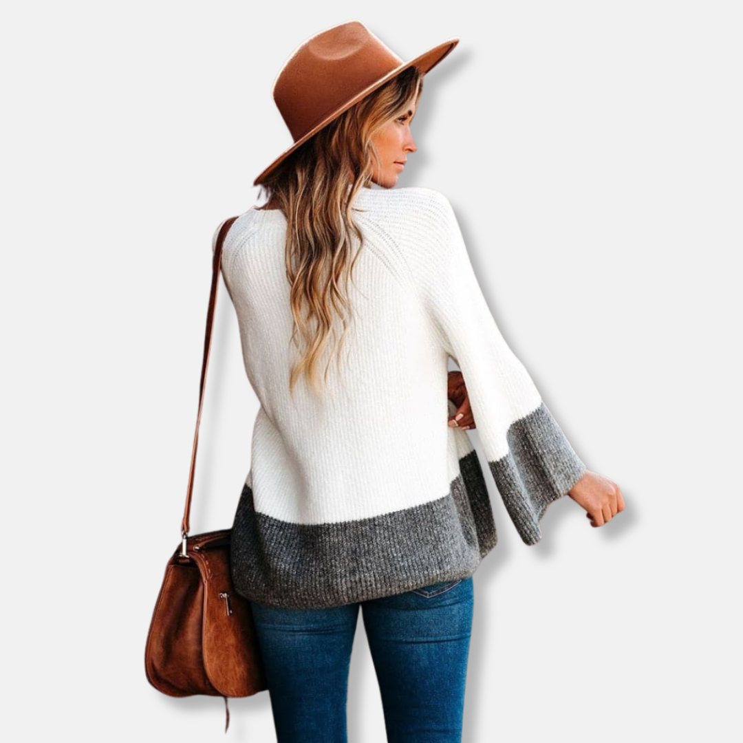 WW | Relaxed Fit Pullover Sweater - Farbblock Crewneck Pullover