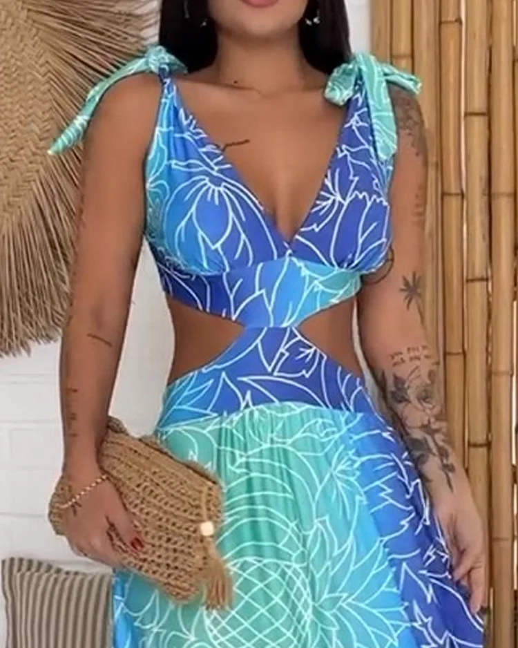 Johana - Sleeveless dress with printed waist and vertical lines