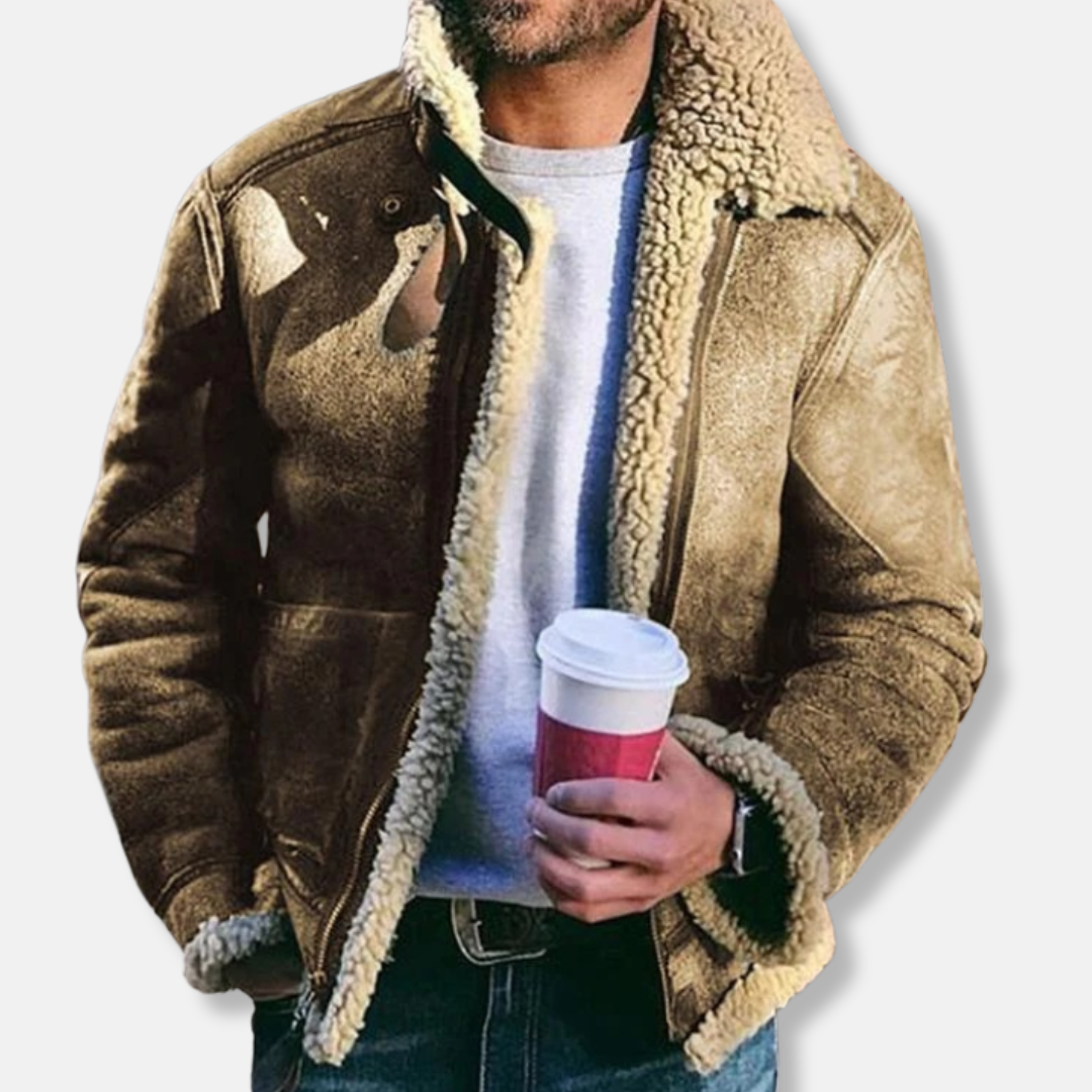 WW | Wildleder Aviatorjacke - Mit Schaffell gefütterte Kragenjacke