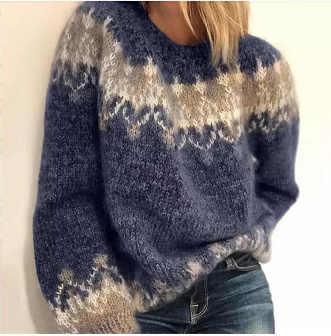 WW | Strickpullover - Weiche Wollmischung - Oversized-Passform - Rundhalsausschnitt - Nordisches Muster