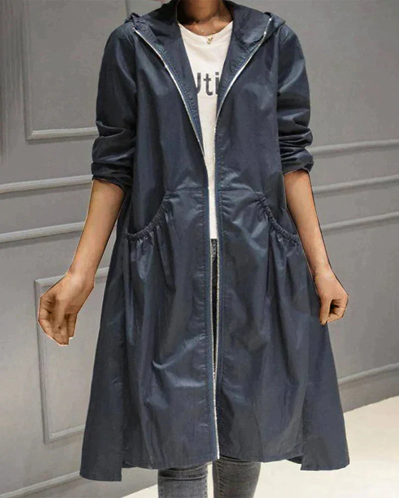 WW | Long Waterproof Weatherproof Hooded Rain Jacket with Zipper