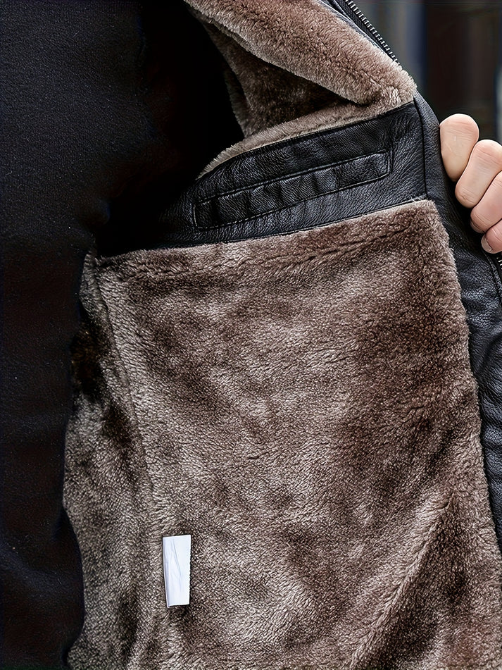 WW | Fleece Gefütterte PU Lederjacke Mit Schicker Reißverschlusstasche Für Herren - Perfekt für WW | Tage