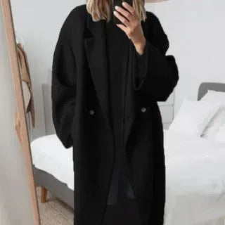 WW | Women's Notch Lapel Long Winter Coat Single-Breasted Button Closure