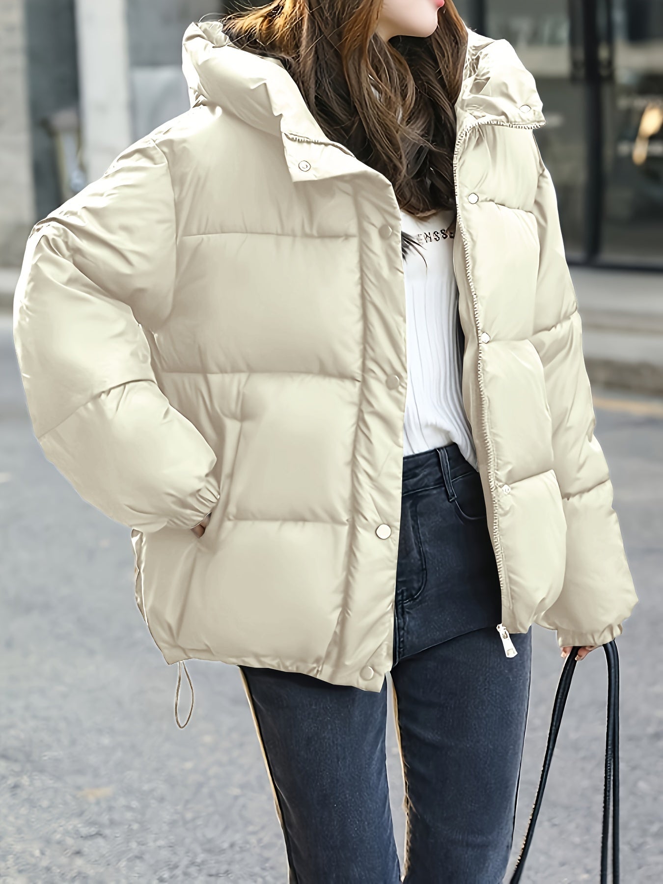 WW | Dicke, lässige Winterjacke mit Kapuze und Reißverschluss für Damen - Perfekt für Herbst/Winter