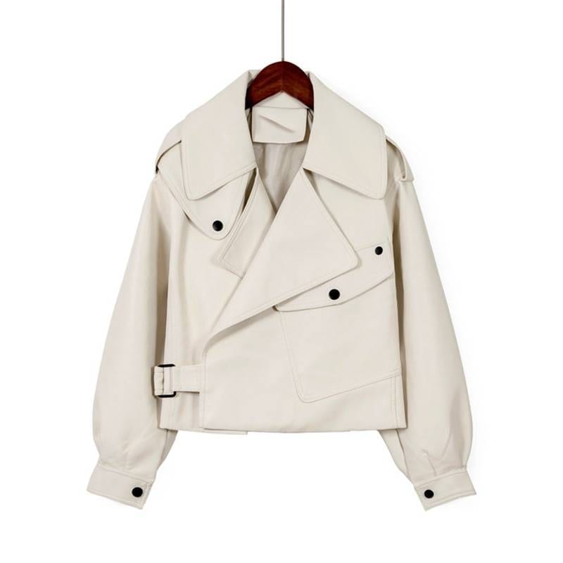 WW | PU Leather Motorcycle Jacket - Bold & Daring - Adjustable Belt - Branded Outerwear