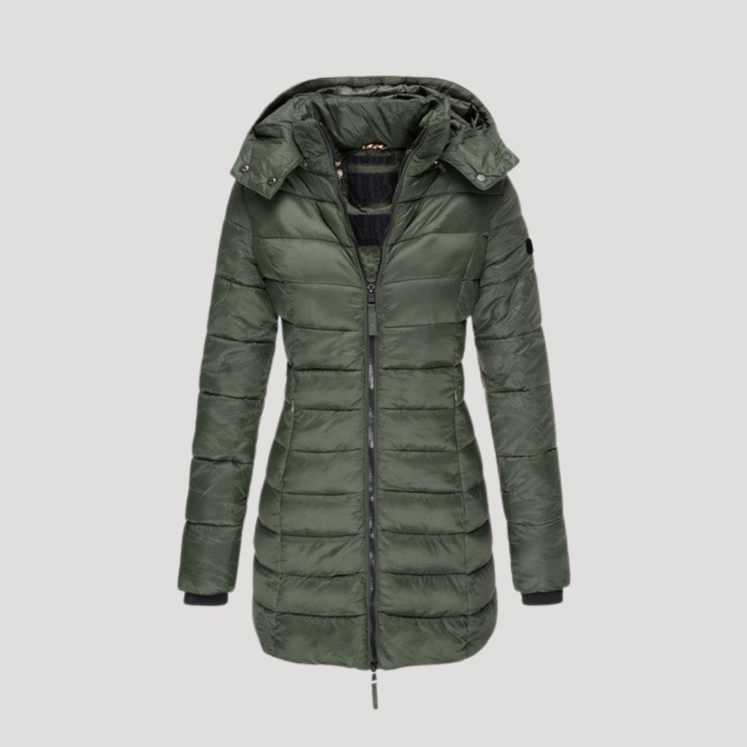 WW | Damen langer gepolsterter Wintermantel mit Kapuze Pufferjacke